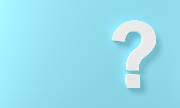 White Question Marks on blue pastel background 3D Rendering Minimal white question mark isolate Realistic 3d query simple icon cute sweet concept idea design