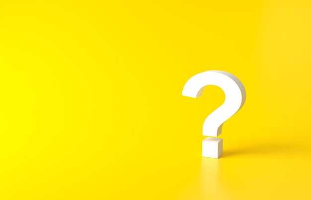 White Question Marks on yellow background 3D Rendering Minimal white question mark isolate Realistic 3d query simple