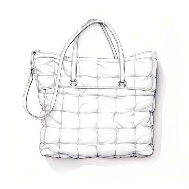 Photo white quilted tote bag fashionillustration style ink wash painter