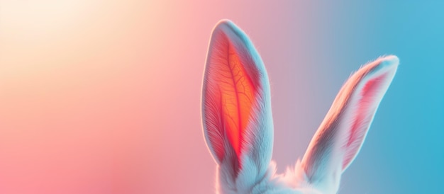 白いウサギの耳をパステル色の背景にイースターデー