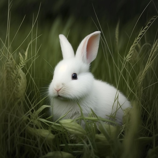 A white rabbit in a field of grass