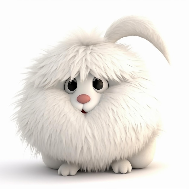 White rabbit fluffy funny cute hare bunny 3d illustration on white unusual avatar cheerful pet