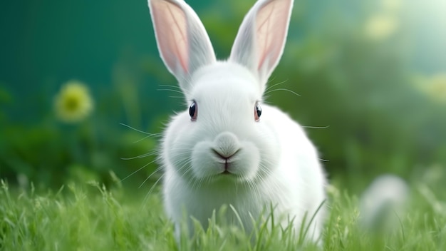 A white rabbit in the grass