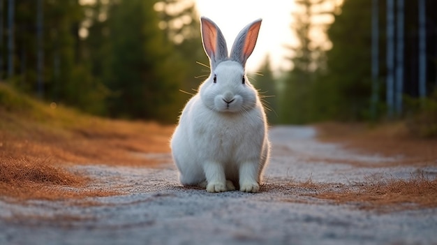 White rabbit on ground Generative AI