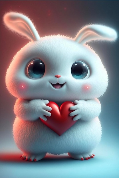 White rabbit holding a red heart generative ai