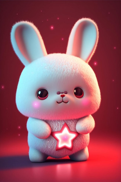 White rabbit holding a star in its paws generative ai