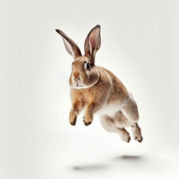 White rabbit jump on white background full body with free space Made by AIArtificial intelligence