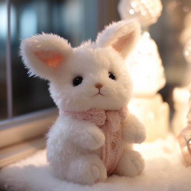 Photo the white rabbit plush toy rabbit