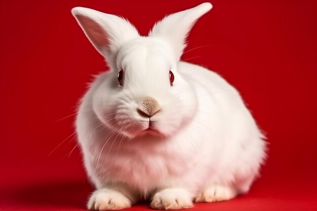 White rabbit on red background Generative AI