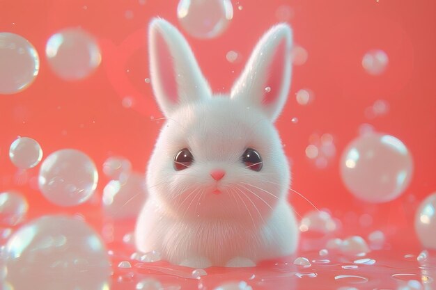 White Rabbit Sitting in Front of Bubbles