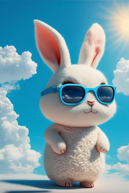 Белый кролик сидит на синем чемодане Generative Ai
