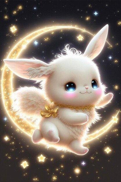 Kawaii image of the rabbit during the Chinese lunar new year. Anime style  bunny. Generative AI. Stock Illustration