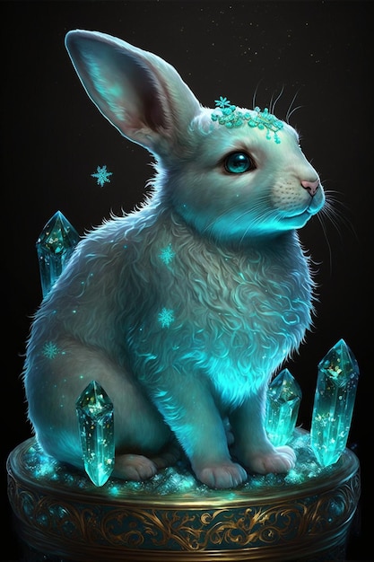 White rabbit sitting on top of a table generative ai