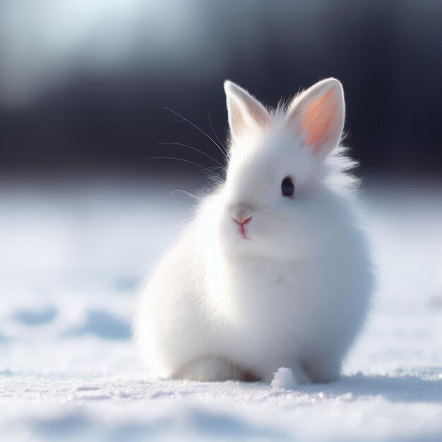 Photo a white rabbit in a snowy field with a specific