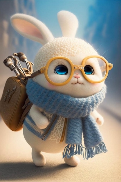 White rabbit wearing glasses and a scarf generative ai