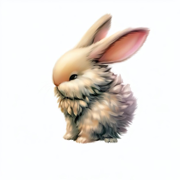 A white rabbit with a big ear and a long fluffy fur.