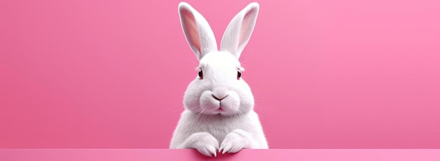 the white rabbit with ears against a pink background