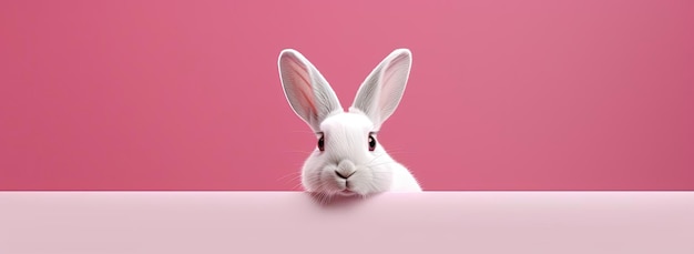 the white rabbit with ears against a pink background