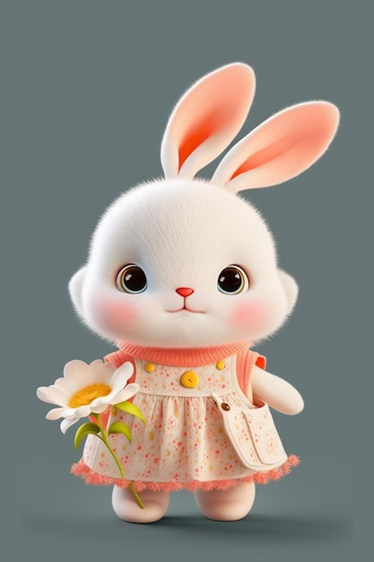 White rabbit with flower in dress generative ai