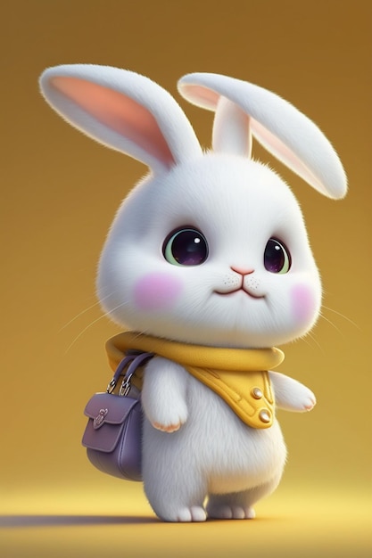 White rabbit with scarf around its neck and generative ai