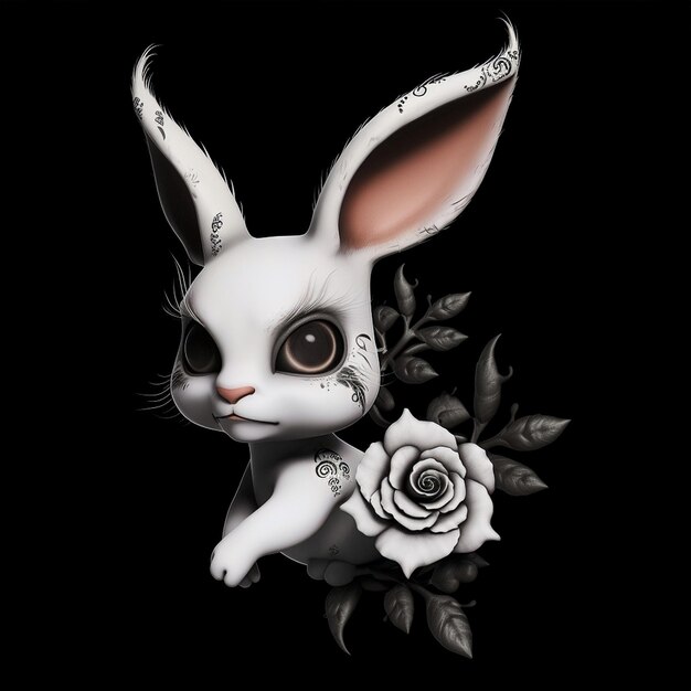 Photo a white rabbit with the words love on it