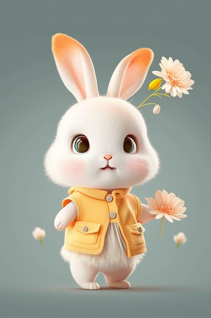 White rabbit with yellow jacket generative ai