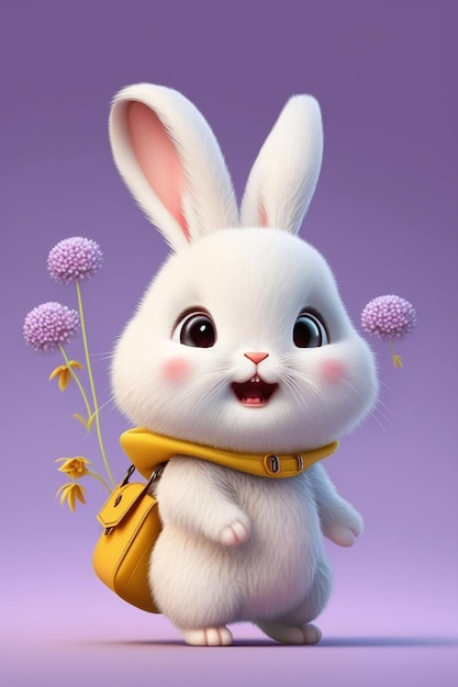 A white rabbit with yellow scarf generative ai