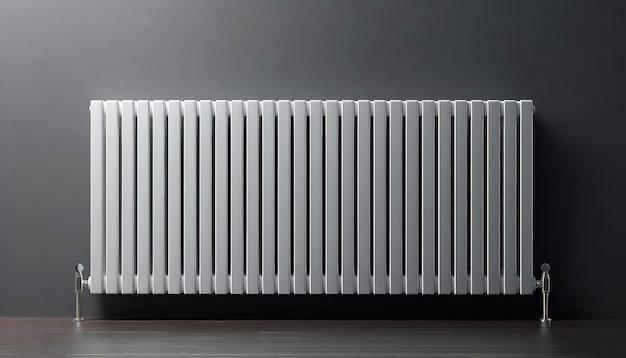 Photo white radiator battery on grey background in apartment