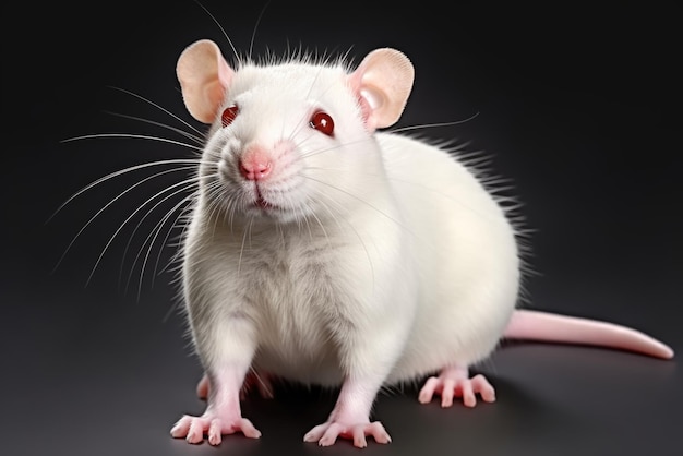 A white rat sitting on top of a table laboratory animal testing model for research