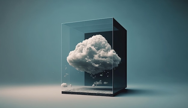 White realistic cloud floating in glass box