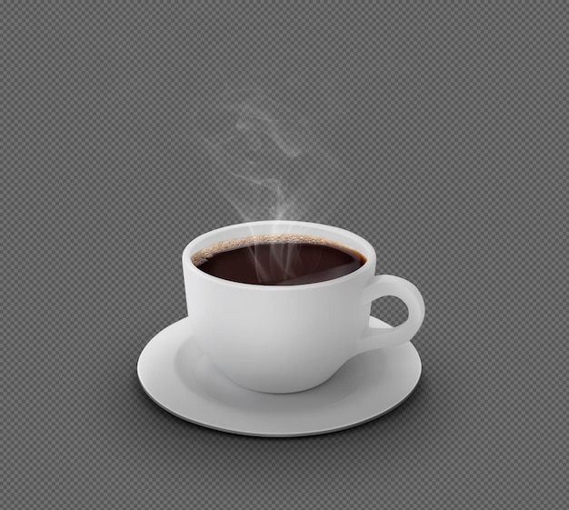 White realistic coffee cup with smoke isolated on transparent background copy