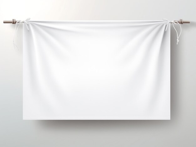 Photo white realistic hang fabric horizontal canvas banner mockup on the rope for advertising