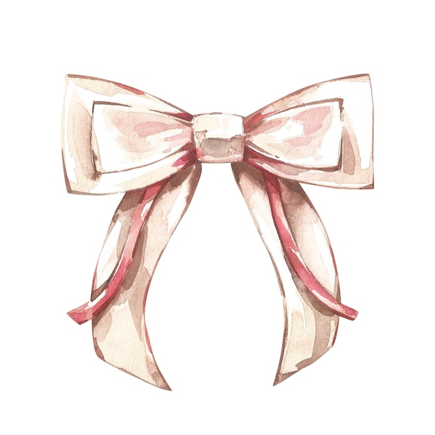 White realistic silk ribbon bow isolated on white watercolor hand drawing illustration fashion sketc