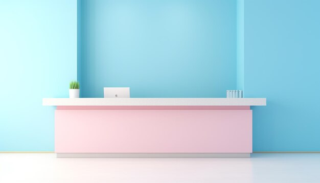 White reception desk in a clinic with light colorful walls soft light for healthcare medical card