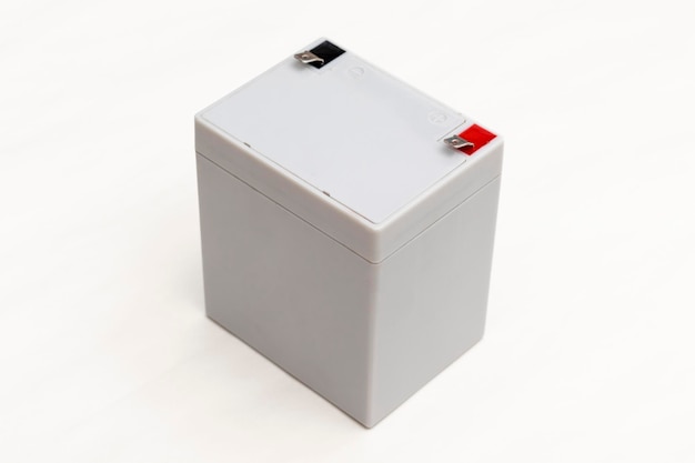 White rechargeable battery for uninterruptible power supply isolated on white background.