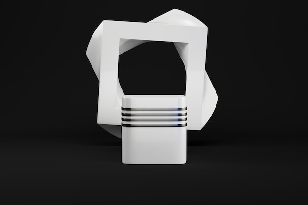 제품 디스플레이를 위한 추상적인 기하학적 모양이 있는 흰색 사각형 받침대