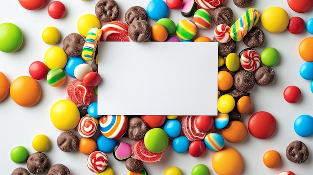 White rectangle surrounded by sweets