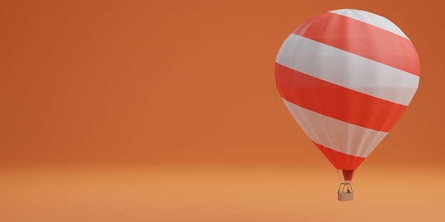 Palloncino bianco e rosso su sfondo arancione concetto di viaggio. rendering 3d