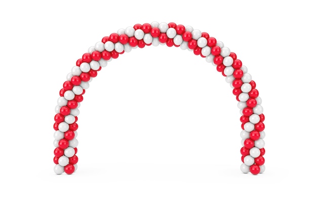 White and Red Balloons in Shape of Arc, Gate or Portal on a white background. 3d Rendering