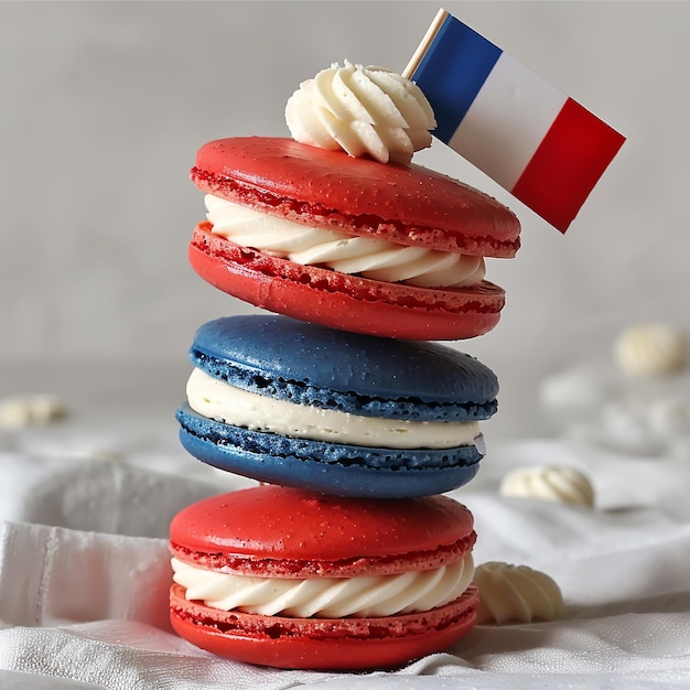 White red and blue macaroons in the colors of the national flag