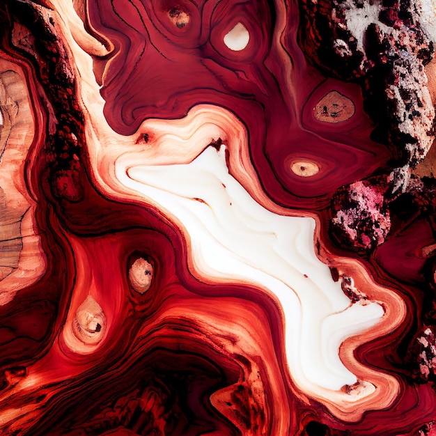 White and red burl wood surface abstract background