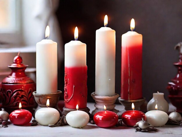 Photo white and red candle background