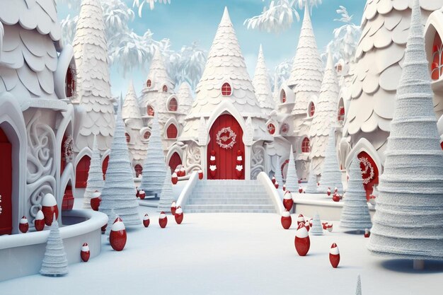 Photo a white and red christmas village with a red door