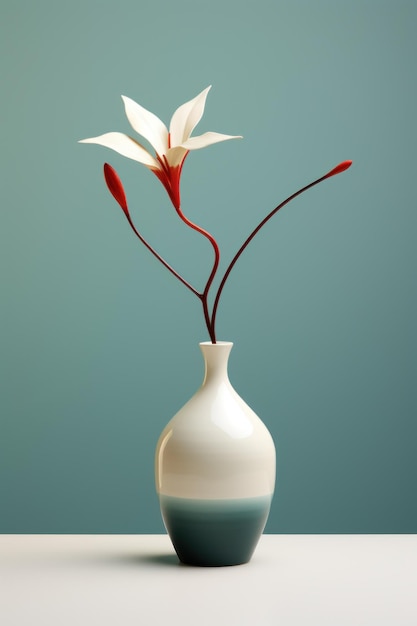 A white and red flower in a vase