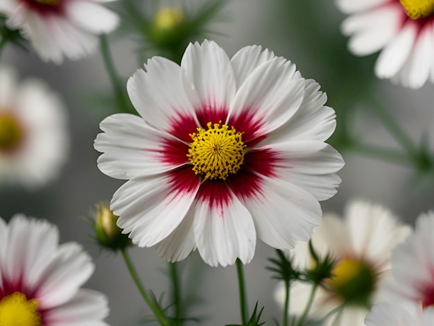 A white and red flower with a red center