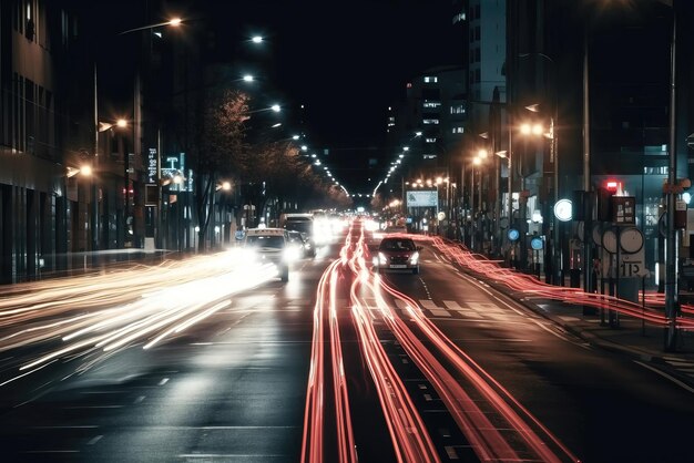 White and red headlights trails