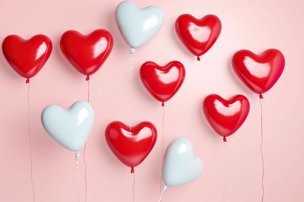 Foto cuore bianco e rosso di palloncini modello su sfondo rosa sfondo astratto di san valentino