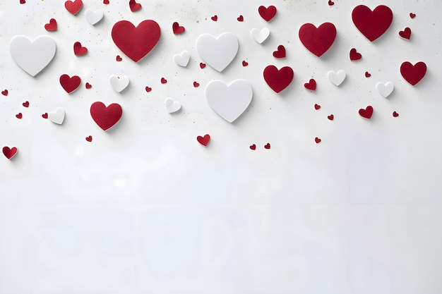 White and red hearts on a blank light card banner with space for your own content Heart as a symbol of affection and love