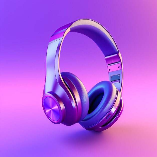 White red music headphones on technology background notbook computer on a blue background happy hol