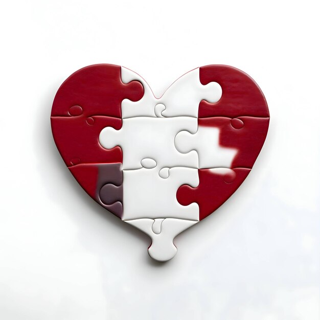 White and red puzzle heart on a white background